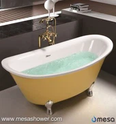 고전적인 디자인 스탠드 홀로 노란색 Clawfoot Tub