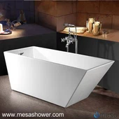 오버플로가있는 프리 스탠딩 아크릴 테이퍼 형 사각 욕조